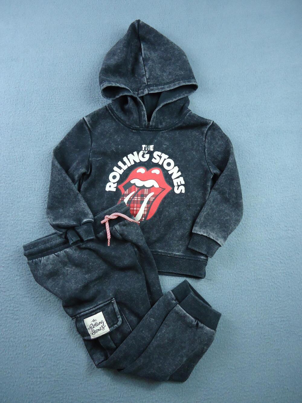 The Rolling Stones Hoodie Sweatpants Set Kids 3T Black Plaid Logo Outfit Jogger